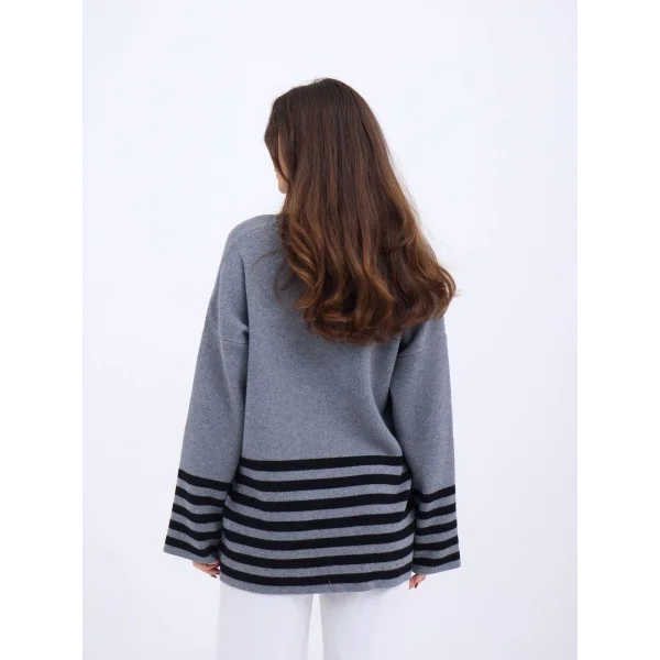 42381 TRİKO ÇİZGİLİ KAZAK-ANTRASİT-SİYAH