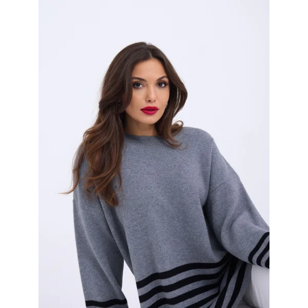 42381 TRİKO ÇİZGİLİ KAZAK-ANTRASİT-SİYAH