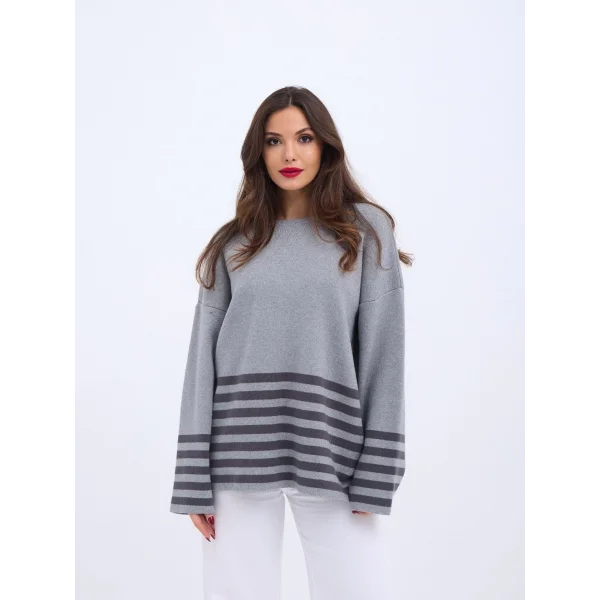 42381 TRİKO ÇİZGİLİ KAZAK-GRİ-ANTRASİT