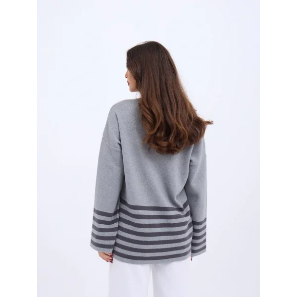 42381 TRİKO ÇİZGİLİ KAZAK-GRİ-ANTRASİT