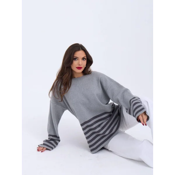 42381 TRİKO ÇİZGİLİ KAZAK-GRİ-ANTRASİT