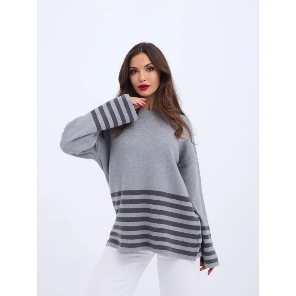 42381 TRİKO ÇİZGİLİ KAZAK-GRİ-ANTRASİT