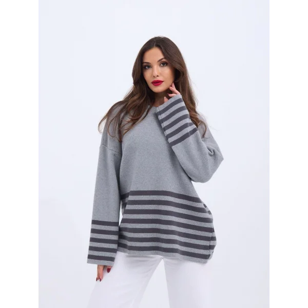 42381 TRİKO ÇİZGİLİ KAZAK-GRİ-ANTRASİT