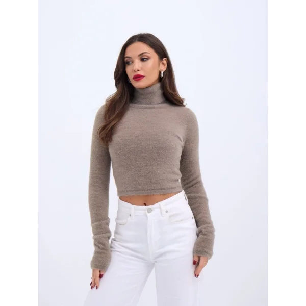 42461 TRİKO SİMLİ BALIKÇI KAZAK-KAHVE