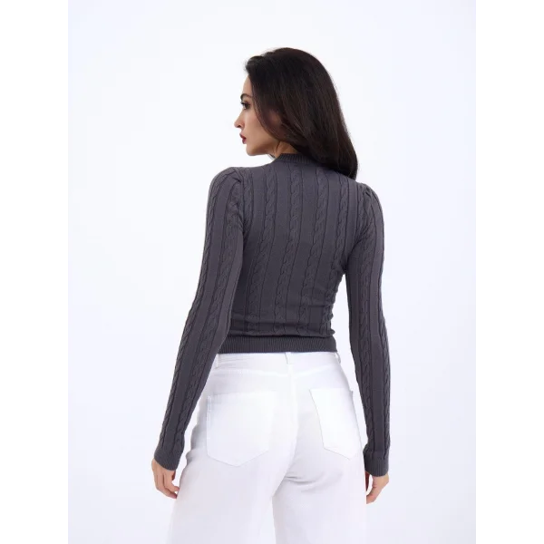 42491 TRİKO SAÇ ÖRGÜ CROP KAZAK-ANTRASİT