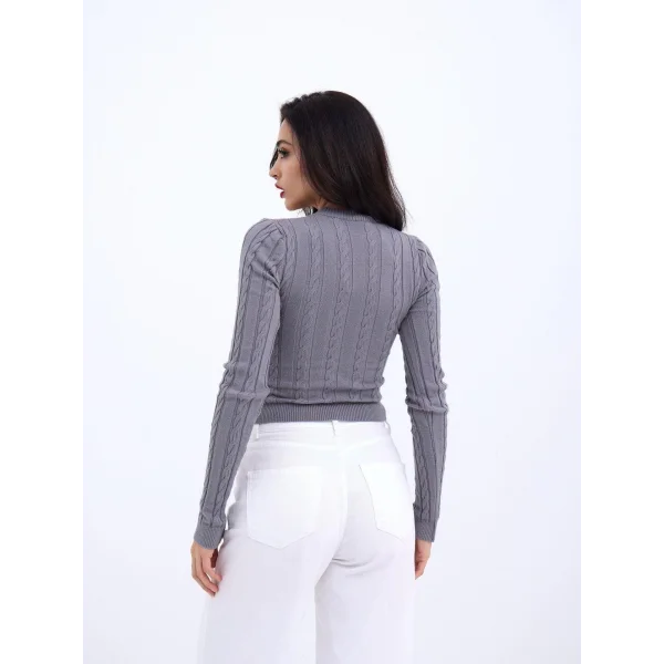 42491 TRİKO SAÇ ÖRGÜ CROP KAZAK-GRİ