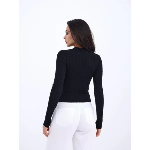 42491 TRİKO SAÇ ÖRGÜ CROP KAZAK-SİYAH