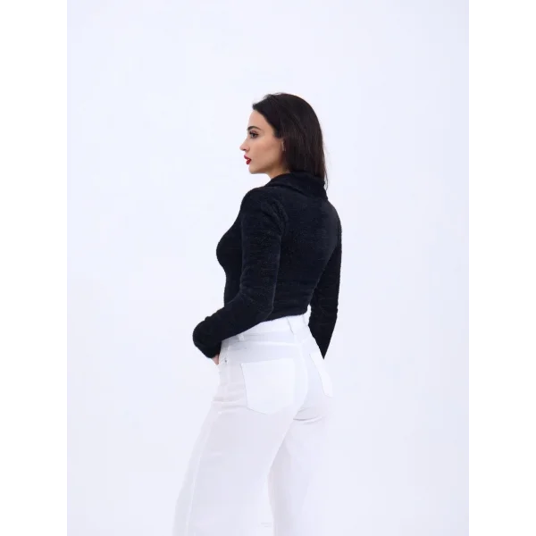 42531 TRİKO SİMLİ YAKALI CROP-SİYAH