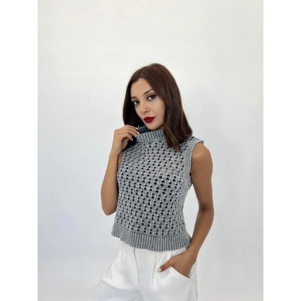 43021 TRİKO FİLE SÜVETER-GRİ