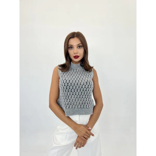 43021 TRİKO FİLE SÜVETER-GRİ