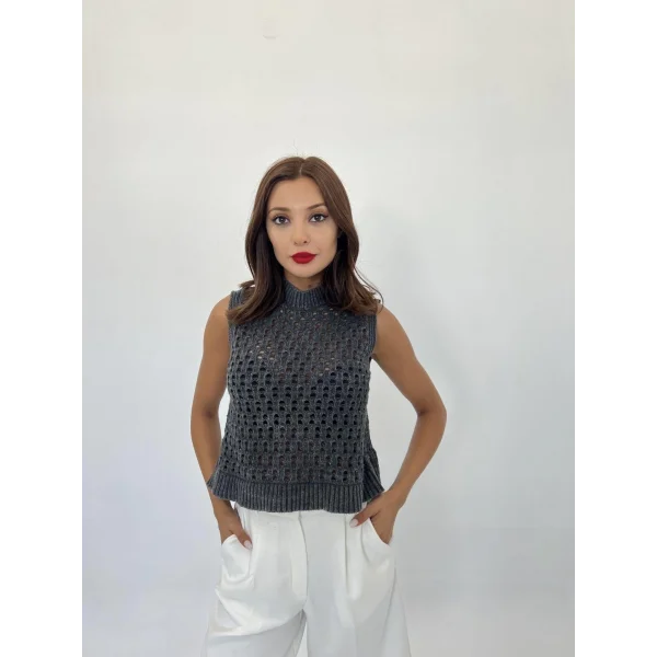 43021 TRİKO FİLE SÜVETER-SİYAH