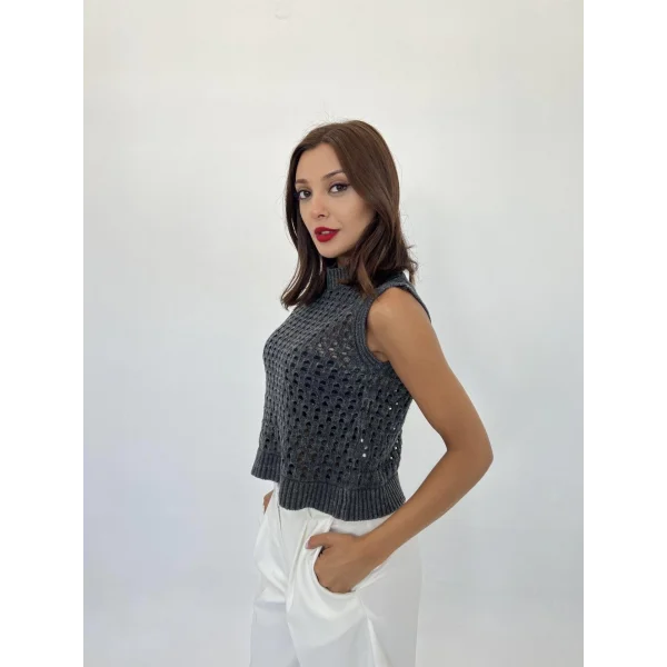 43021 TRİKO FİLE SÜVETER-SİYAH