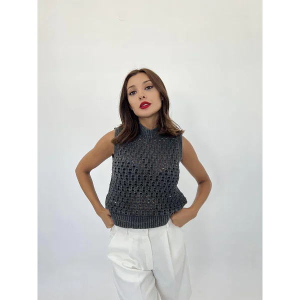 43021 TRİKO FİLE SÜVETER-SİYAH