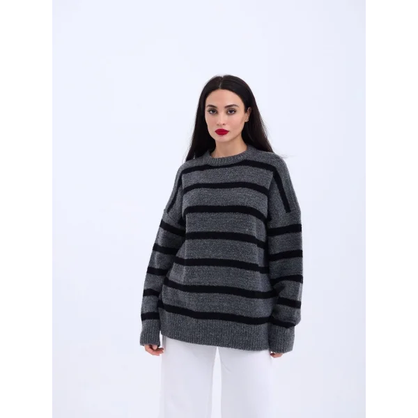 43111 TRİKO ÇİZGİLİ SALAŞ KAZAK-ANTRASİT-SİYAH
