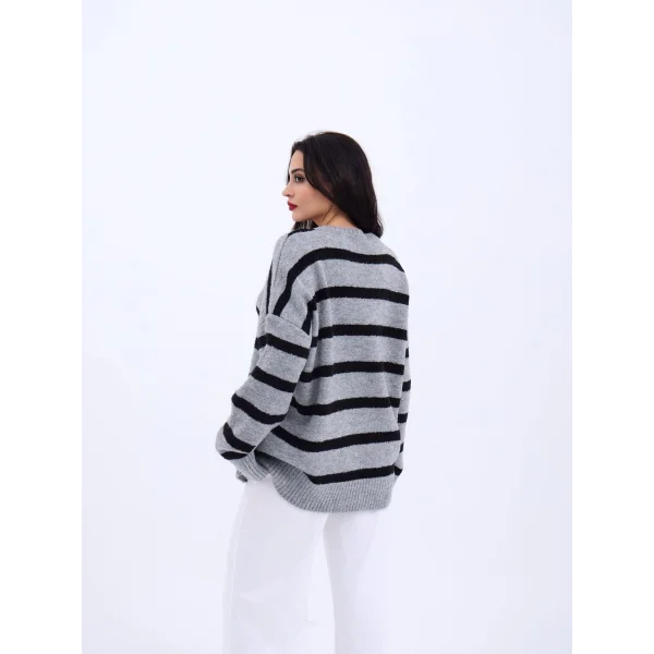 43111 TRİKO ÇİZGİLİ SALAŞ KAZAK-GRİ-SİYAH