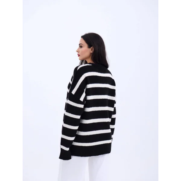 43111 TRİKO ÇİZGİLİ SALAŞ KAZAK-SİYAH-EKRU