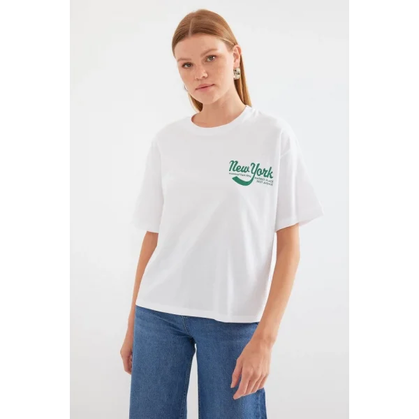 4318 Baskılı Basic Tişört - Beyaz