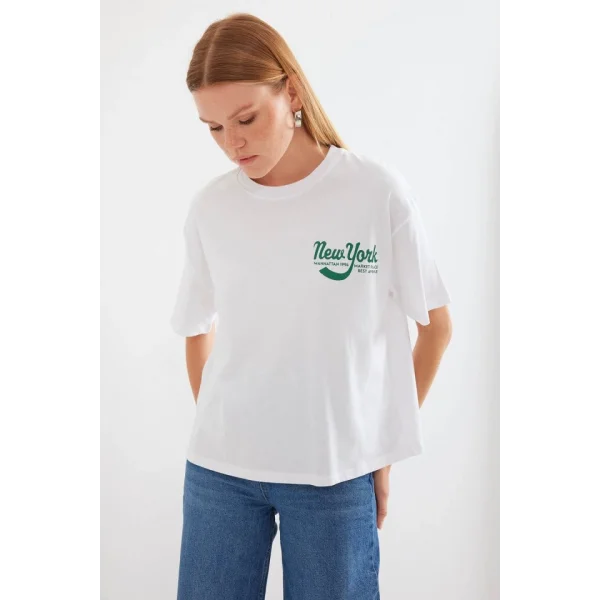 4318 Baskılı Basic Tişört - Beyaz