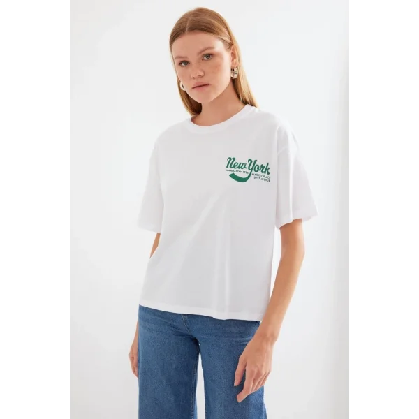 4318 Baskılı Basic Tişört - Beyaz