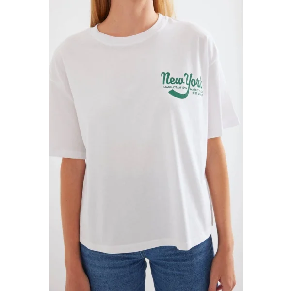 4318 Baskılı Basic Tişört - Beyaz