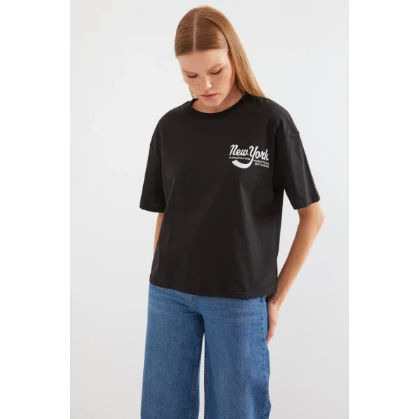 4318 Baskılı Basic Tişört - Siyah