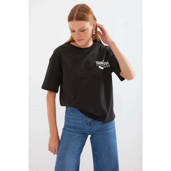 4318 Baskılı Basic Tişört - Siyah