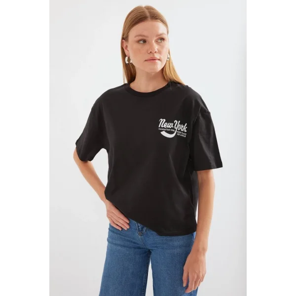 4318 Baskılı Basic Tişört - Siyah