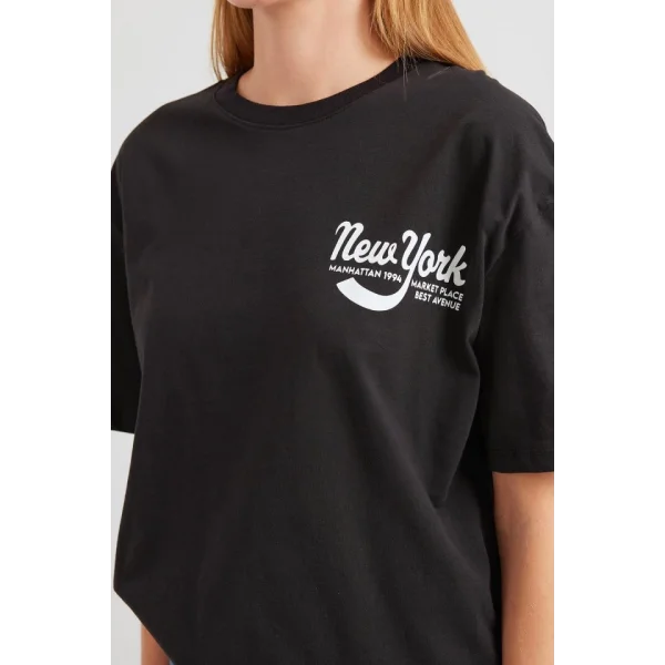 4318 Baskılı Basic Tişört - Siyah