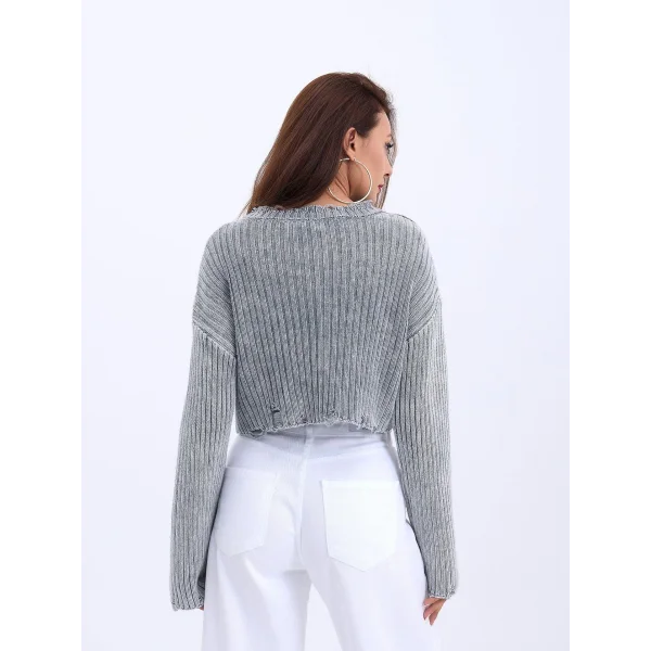 43191 TRİKO CROP KAZAK-GRİ