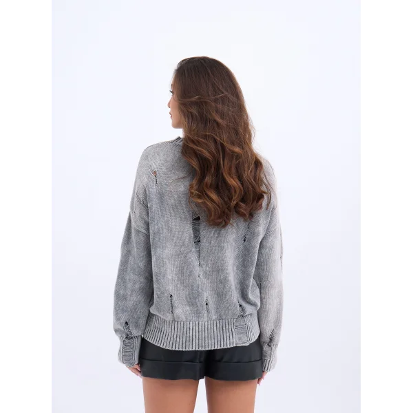 43201 TRİKO YIRTIKLI SALAŞ KAZAK-GRİ