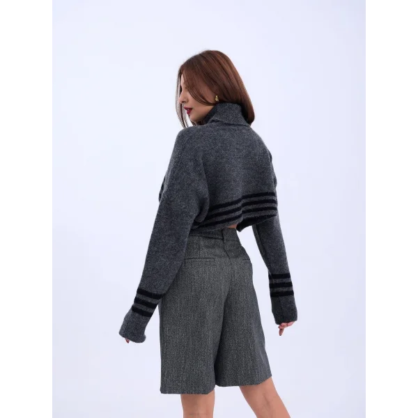 43241 TRİKO ÇİZGİLİ BALIKÇI CROP-ANTRASİT-SİYAH