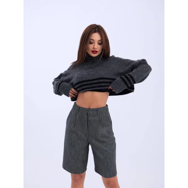 43241 TRİKO ÇİZGİLİ BALIKÇI CROP-ANTRASİT-SİYAH