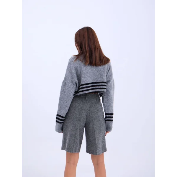 43241 TRİKO ÇİZGİLİ BALIKÇI CROP-GRİ-SİYAH