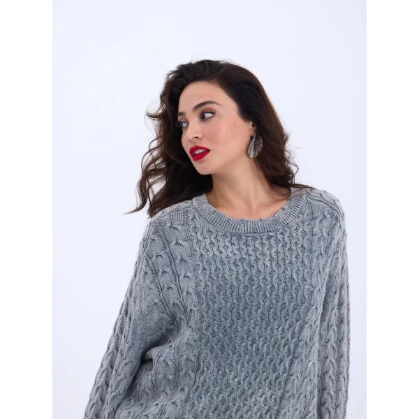 43271 TRİKO SALAŞ SAÇ ÖRGÜ KAZAK-GRİ