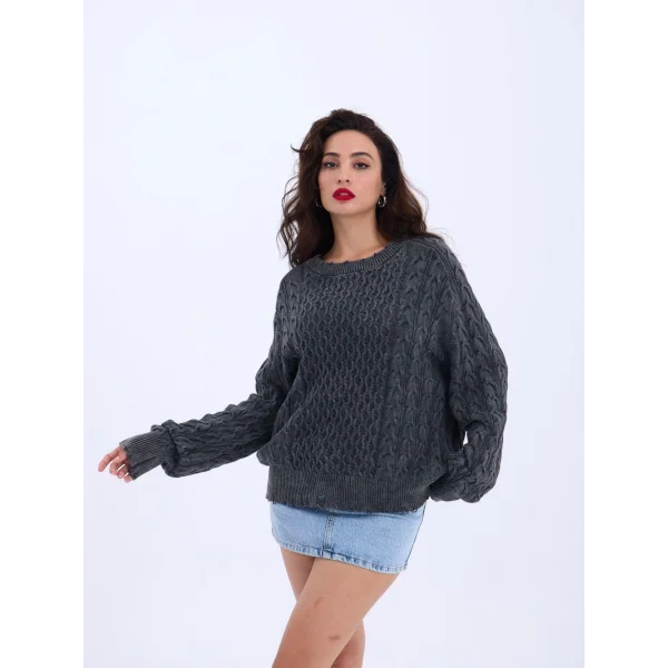 43271 TRİKO SALAŞ SAÇ ÖRGÜ KAZAK-SİYAH