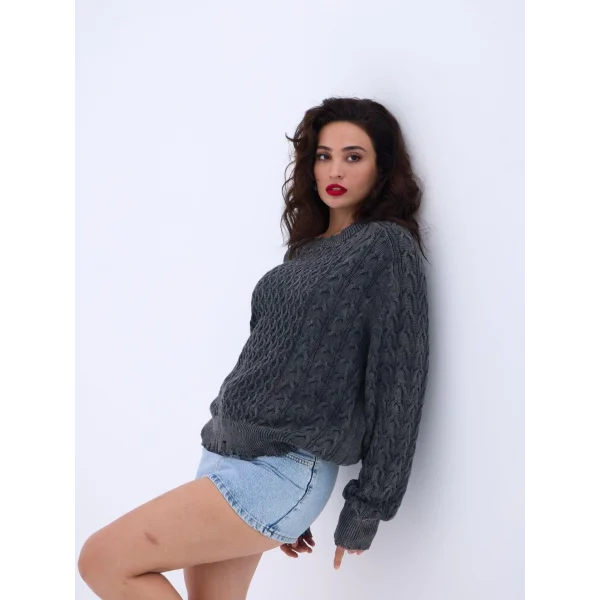 43271 TRİKO SALAŞ SAÇ ÖRGÜ KAZAK-SİYAH