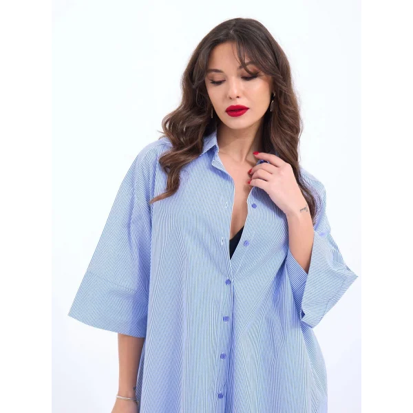 4328 GÖMLEKMAVİ BEYAZ ÇİZGİLİ