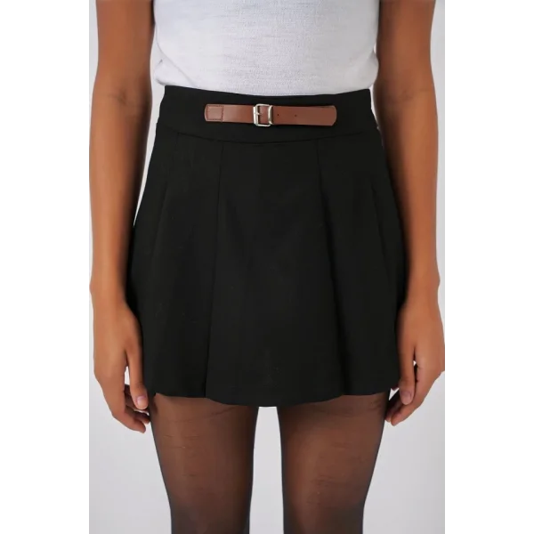 4335 Kemerli Mini Şort Etek  Siyah