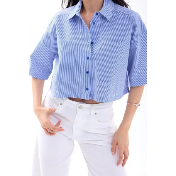 4873 GÖMLEK-MAVİ BEYAZ ÇİZGİLİ