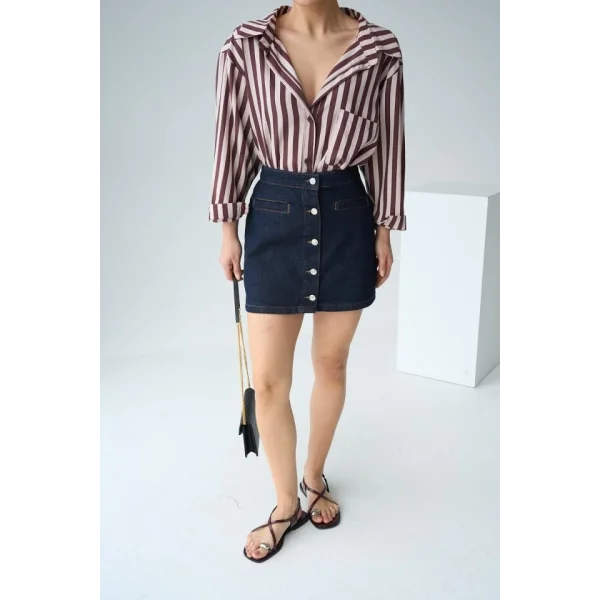 5 Düğmeli Kot Etek - Rins