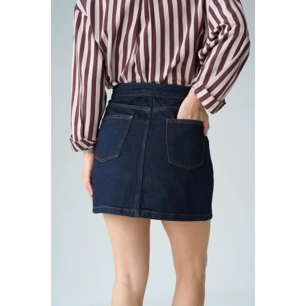 5 Düğmeli Kot Etek - Rins