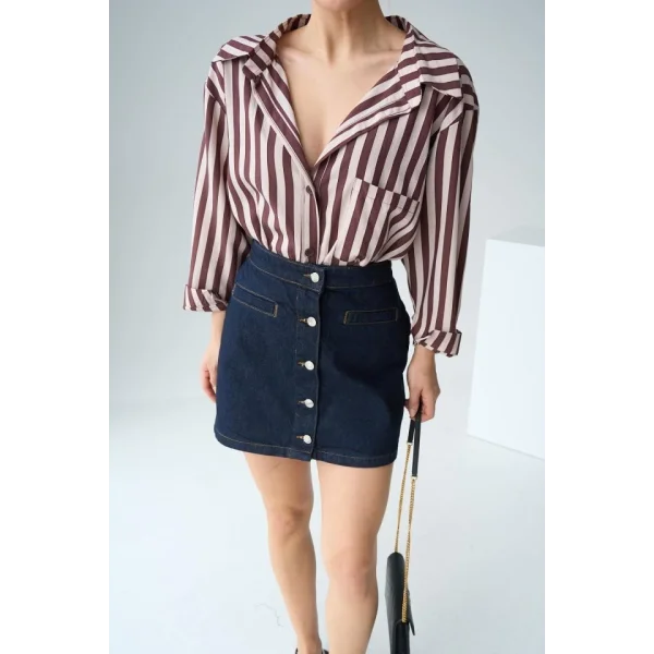 5 Düğmeli Kot Etek - Rins