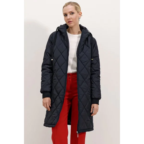 51 Kapitone Uzun Şişme Mont  Lacivert