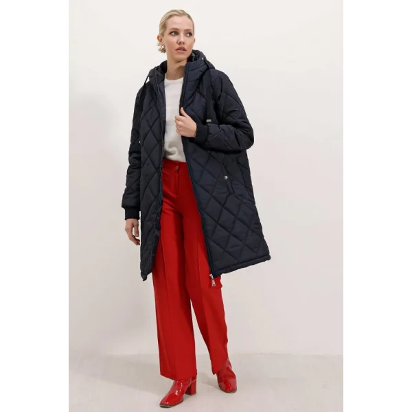 51 Kapitone Uzun Şişme Mont  Lacivert