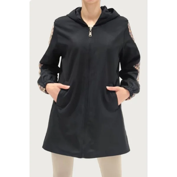 5103 Kolları Payetli Kapüşonlu Mont - Siyah