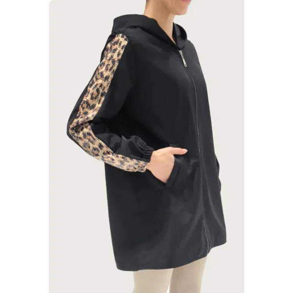 5103 Kolları Payetli Kapüşonlu Mont - Siyah