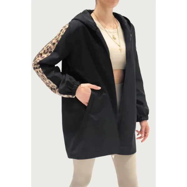 5103 Kolları Payetli Kapüşonlu Mont - Siyah