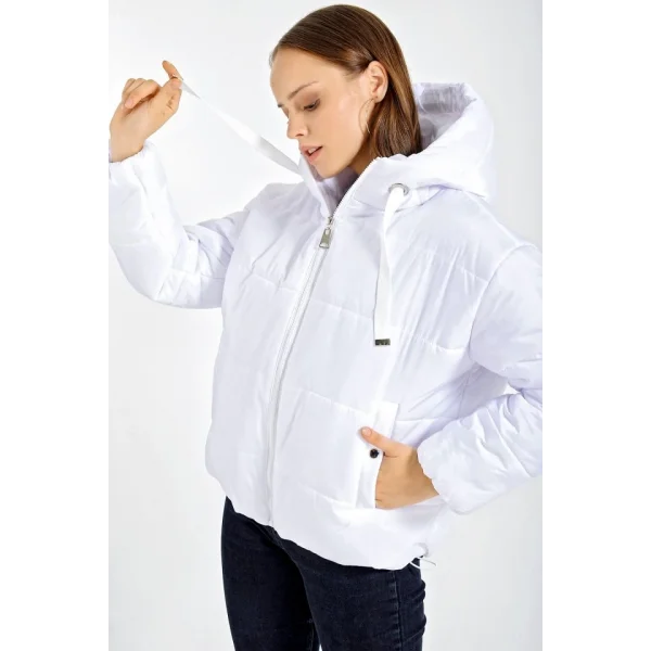 5117 Kapşonlu Şişme Mont  Beyaz