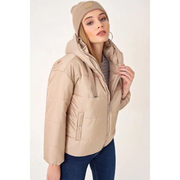 5117 Kapşonlu Şişme Mont  Vizon