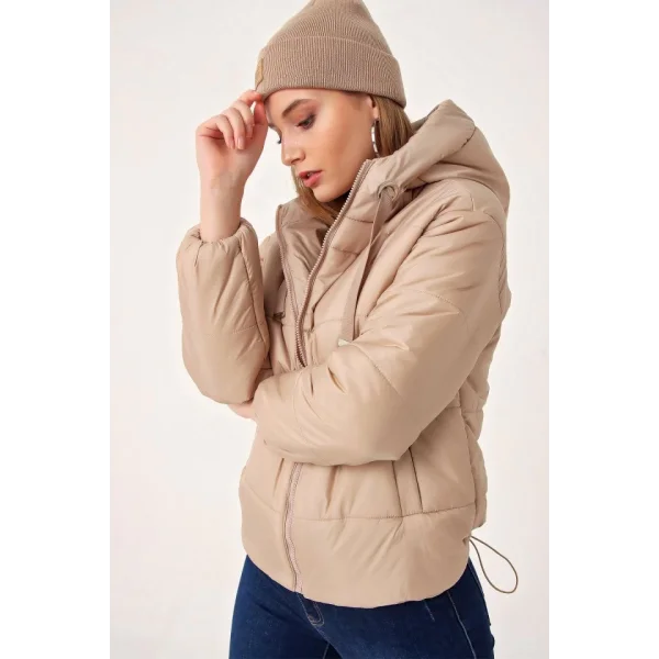 5117 Kapşonlu Şişme Mont  Vizon